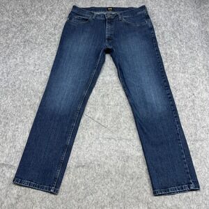 Lee Jeans Mens 36x32 Blue Denim Regular Fit Straight Leg Stretch Zip Fly Classic
